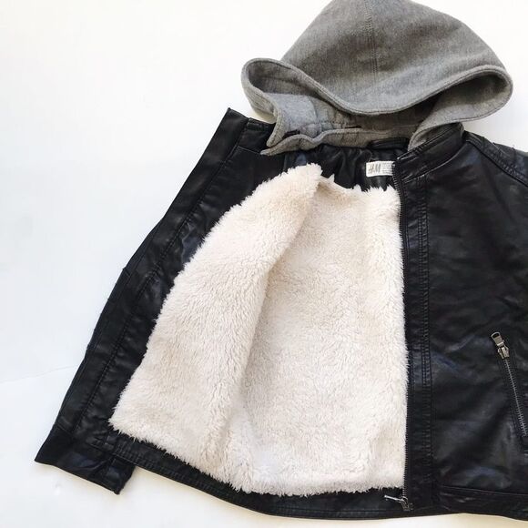 H&M hooded faux leather plush lined  jacket EUC 5-6Y - Picture 4 of 6